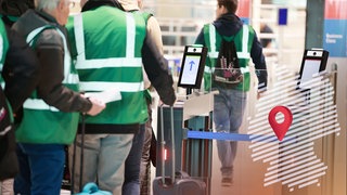 Komparsen testen das Terminal 3 des Flughafens Franktfurt Main