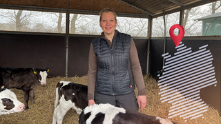 Landwirtin Imken Schmidt im Stall mit Kühen ihres Milchsbetriebs "Büthhof" in Quickborn in Schleswig-Holstein
