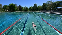 Ein Schwimmer im Wasser eines Freibades