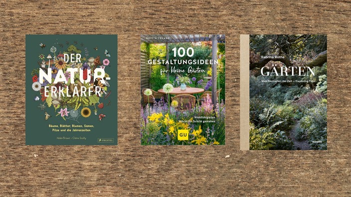 Cover von drei Gartenbüchern: "1.000 Gestaltungsideen, Der Naturerklärer, Gärten"