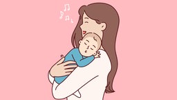 Illustration: Mutter singt dem Neugeborenen ein Schlaflied