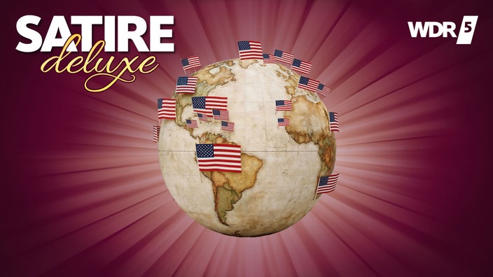 Weltkugel mit diversen USA-Flaggen