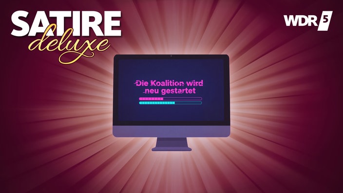 Computer-Bildschirm, darauf zwei Ladebalken. Schrift: Die Koalition wird neu gestartet