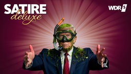 Satirische Darstellung von Donald Trump, der einen Schnorchel trägt und mit Algen bedeckt ist