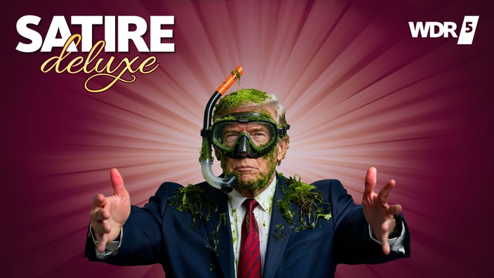 Satirische Darstellung von Donald Trump, der einen Schnorchel trägt und mit Algen bedeckt ist