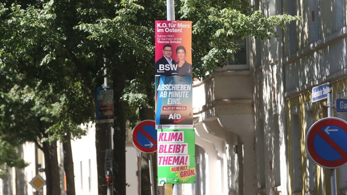 Wahlplakate zur Landtagswahl in Sachsen-Anhalt in Magdeburg.