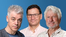 Porträts der Kabarettisten Michael Mittermeier, Moritz Netenjakob und Jürgen Becker vor neutralem Hintergrund