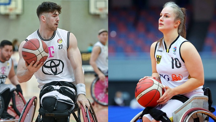 Die Rollstuhlbasketballspieler Thomas Reier (l.) und Lisa Bergenthal