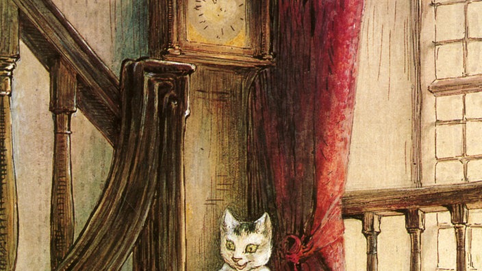 Illustration zu einem Kinderbuch von Beatrix Potter, Katze