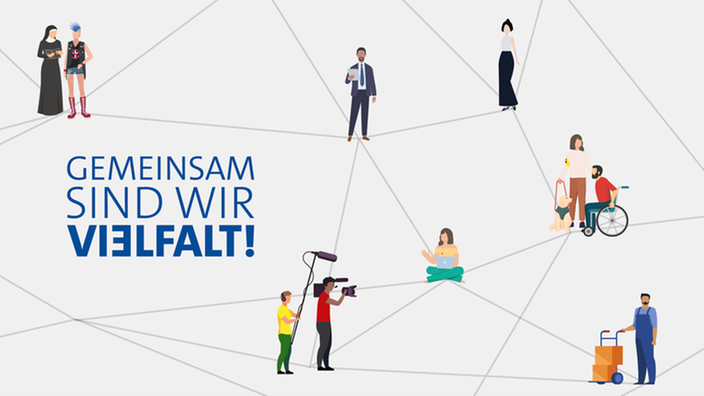 Grafik mit ein Liniennetz, an deren Verbindungen verschiedene gemalte Personen dargestellt sind