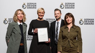 v. links Ulli Krieg (Geschäftsführung UKCC Deutschland), Judith Bußmann (WDR Marketing, Leitung Corporate Design), Marcel Kuus (Projektleitung UKCC Deutschland), Regina Tamm (WDR Marketing/Corporate Design/Designmanagement Programme)