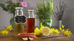 Rhabarberlimonade wird präsentiert.