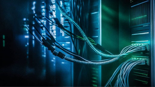 Ein Computer mit Netzwerkkabeln